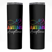 Autism Acceptance Skinny Tumbler Advocate Educate Accomodate Include Rainbow Infinity Symbol