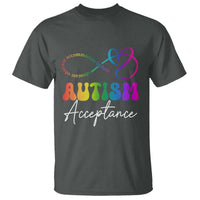 Autism Acceptance T Shirt Advocate Educate Accomodate Include Rainbow Infinity Symbol