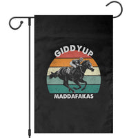 Giddy Up Madafakas Retro Sunset Horse Racing Garden Flag Funny Sarcastic Equestrian Jockey Vintage 70s