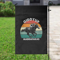 Giddy Up Madafakas Retro Sunset Horse Racing Garden Flag Funny Sarcastic Equestrian Jockey Vintage 70s