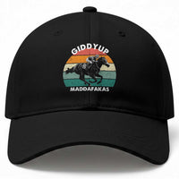 Giddy Up Madafakas Retro Sunset Horse Racing Baseball Cap Funny Sarcastic Equestrian Jockey Vintage 70s