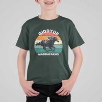 Giddy Up Madafakas Retro Sunset Horse Racing T Shirt For Kid Funny Sarcastic Equestrian Jockey Vintage 70s