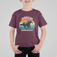 Giddy Up Madafakas Retro Sunset Horse Racing T Shirt For Kid Funny Sarcastic Equestrian Jockey Vintage 70s