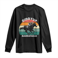 Giddy Up Madafakas Retro Sunset Horse Racing Long Sleeve Shirt Funny Sarcastic Equestrian Jockey Vintage 70s