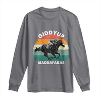 Giddy Up Madafakas Retro Sunset Horse Racing Long Sleeve Shirt Funny Sarcastic Equestrian Jockey Vintage 70s