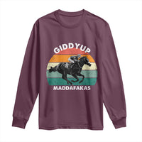 Giddy Up Madafakas Retro Sunset Horse Racing Long Sleeve Shirt Funny Sarcastic Equestrian Jockey Vintage 70s