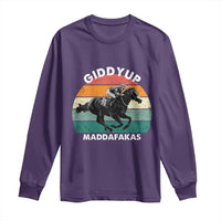 Giddy Up Madafakas Retro Sunset Horse Racing Long Sleeve Shirt Funny Sarcastic Equestrian Jockey Vintage 70s