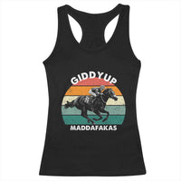Giddy Up Madafakas Retro Sunset Horse Racing Racerback Tank Top Funny Sarcastic Equestrian Jockey Vintage 70s