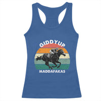 Giddy Up Madafakas Retro Sunset Horse Racing Racerback Tank Top Funny Sarcastic Equestrian Jockey Vintage 70s
