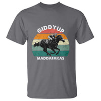 Giddy Up Madafakas Retro Sunset Horse Racing T Shirt Funny Sarcastic Equestrian Jockey Vintage 70s