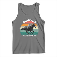 Giddy Up Madafakas Retro Sunset Horse Racing Tank Top Funny Sarcastic Equestrian Jockey Vintage 70s