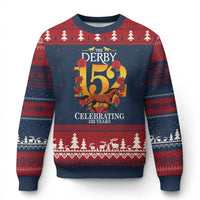 Celebrating 152 Years Horse Racing Anniversary Horseshoe Graphic Ugly Christmas Sweater Elegant Run Lucky Charm Floral 152nd Anniversary