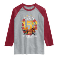 Celebrating 152 Years Horse Racing Anniversary Horseshoe Graphic Raglan Shirt Elegant Run Lucky Charm Floral 152nd Anniversary