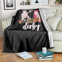 Retro Floral KY Horse Racing Graphic Throw Blanket Pink Gingham Southern Belle Derby Day Aesthetic