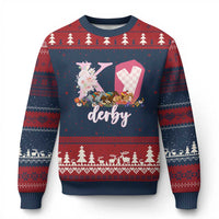 Retro Floral KY Horse Racing Graphic Ugly Christmas Sweater Pink Gingham Southern Belle Derby Day Aesthetic