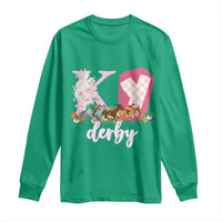 Retro Floral KY Horse Racing Graphic Long Sleeve Shirt Pink Gingham Southern Belle Derby Day Aesthetic