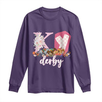 Retro Floral KY Horse Racing Graphic Long Sleeve Shirt Pink Gingham Southern Belle Derby Day Aesthetic