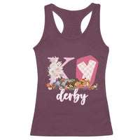 Retro Floral KY Horse Racing Graphic Racerback Tank Top Pink Gingham Southern Belle Derby Day Aesthetic
