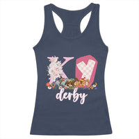 Retro Floral KY Horse Racing Graphic Racerback Tank Top Pink Gingham Southern Belle Derby Day Aesthetic