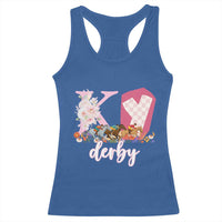 Retro Floral KY Horse Racing Graphic Racerback Tank Top Pink Gingham Southern Belle Derby Day Aesthetic