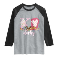 Retro Floral KY Horse Racing Graphic Raglan Shirt Pink Gingham Southern Belle Derby Day Aesthetic