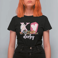 Retro Floral KY Horse Racing Graphic T Shirt For Women Pink Gingham Southern Belle Derby Day Aesthetic