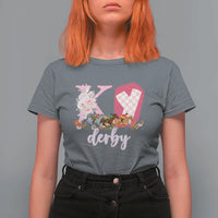 Retro Floral KY Horse Racing Graphic T Shirt For Women Pink Gingham Southern Belle Derby Day Aesthetic