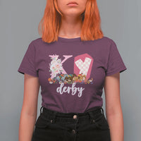 Retro Floral KY Horse Racing Graphic T Shirt For Women Pink Gingham Southern Belle Derby Day Aesthetic