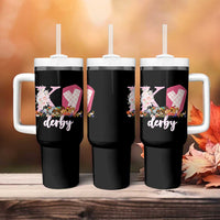 Retro Floral KY Horse Racing Graphic Tumbler With Handle Pink Gingham Southern Belle Derby Day Aesthetic