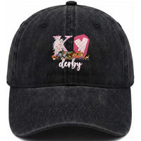Retro Floral KY Horse Racing Graphic Washed Cotton Baseball Cap Pink Gingham Southern Belle Derby Day Aesthetic