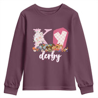 Retro Floral KY Horse Racing Graphic Youth Sweatshirt Pink Gingham Southern Belle Derby Day Aesthetic