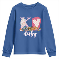 Retro Floral KY Horse Racing Graphic Youth Sweatshirt Pink Gingham Southern Belle Derby Day Aesthetic