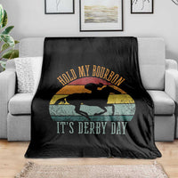 Hold My Bourbon It’s Derby Day Vintage Sunset Throw Blanket Funny Horse Racing Enthusiast Retro Graphic