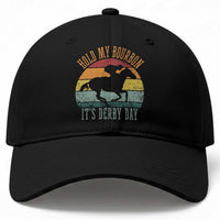 Hold My Bourbon It’s Derby Day Vintage Sunset Baseball Cap Funny Horse Racing Enthusiast Retro Graphic