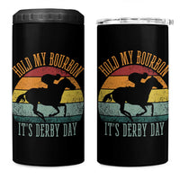 Hold My Bourbon It’s Derby Day Vintage Sunset 4 in 1 Can Cooler Tumbler Funny Horse Racing Enthusiast Retro Graphic
