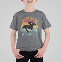 Hold My Bourbon It’s Derby Day Vintage Sunset T Shirt For Kid Funny Horse Racing Enthusiast Retro Graphic