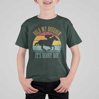 Hold My Bourbon It’s Derby Day Vintage Sunset T Shirt For Kid Funny Horse Racing Enthusiast Retro Graphic