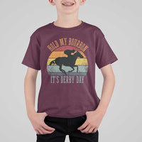 Hold My Bourbon It’s Derby Day Vintage Sunset T Shirt For Kid Funny Horse Racing Enthusiast Retro Graphic
