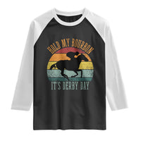 Hold My Bourbon It’s Derby Day Vintage Sunset Raglan Shirt Funny Horse Racing Enthusiast Retro Graphic