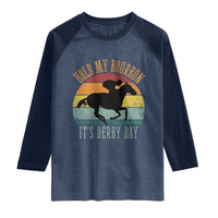 Hold My Bourbon It’s Derby Day Vintage Sunset Raglan Shirt Funny Horse Racing Enthusiast Retro Graphic