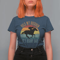 Hold My Bourbon It’s Derby Day Vintage Sunset T Shirt For Women Funny Horse Racing Enthusiast Retro Graphic