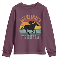Hold My Bourbon It’s Derby Day Vintage Sunset Youth Sweatshirt Funny Horse Racing Enthusiast Retro Graphic