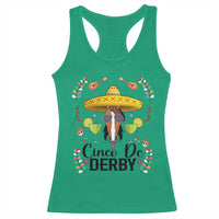 Cinco De Derby Funny Horse Racing Fiesta Racerback Tank Top Mexican Sombrero and Margarita Horse Lover