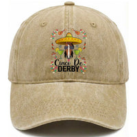 Cinco De Derby Funny Horse Racing Fiesta Washed Cotton Baseball Cap Mexican Sombrero and Margarita Horse Lover