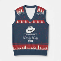 This Is My Derby Day Suit Fedora Hat Graphic V-Neck Knit Sweater Vest Funny Sarcastic Horse Racing Fan Part