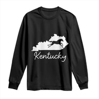 Kentucky State Map with Racing Horse Long Sleeve Shirt Bluegrass State Pride Equestrian