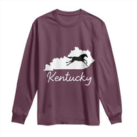 Kentucky State Map with Racing Horse Long Sleeve Shirt Bluegrass State Pride Equestrian