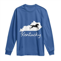Kentucky State Map with Racing Horse Long Sleeve Shirt Bluegrass State Pride Equestrian