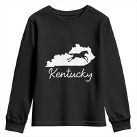 Kentucky State Map with Racing Horse Youth Sweatshirt Bluegrass State Pride Equestrian