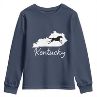 Kentucky State Map with Racing Horse Youth Sweatshirt Bluegrass State Pride Equestrian